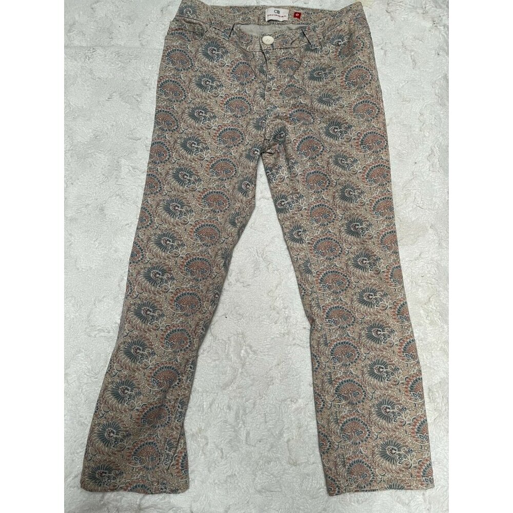 CB Christopher Blue Womens Brocade Pattern Cropped Pants Size 0 Straight Leg